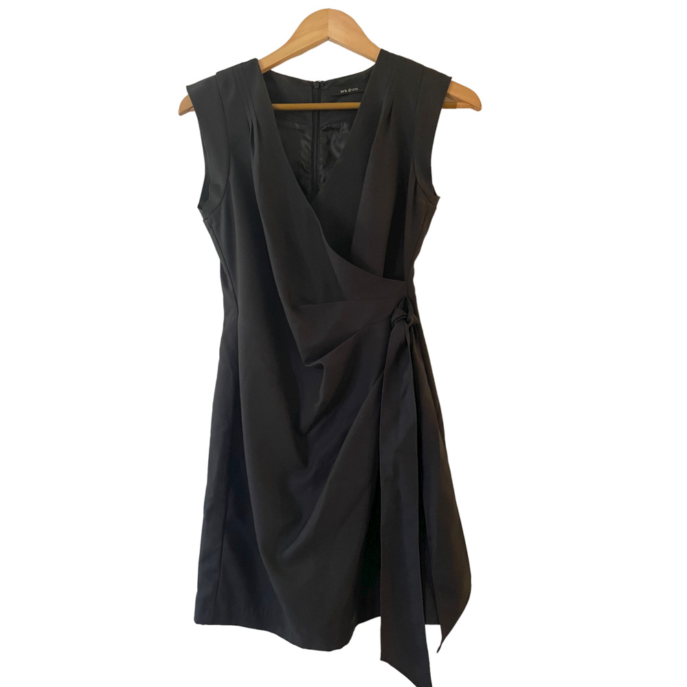 Ark & Co Black Sleeveless Wrap Front Side Tie Mini Dress BD-9376-T Small